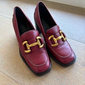 Boden Iris Snaffle Heeled Loafers Dark Red Leather 3" Heels Women's 39 (US 8.5)